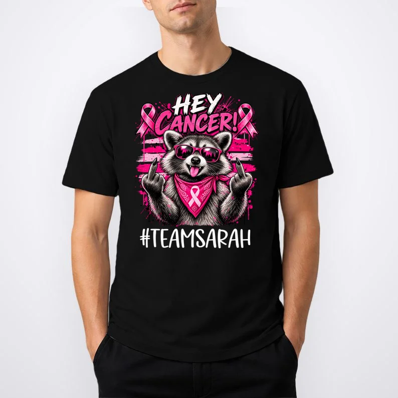 Hey Cancer Custom Breast Cancer Awareness Custom Name T-Shirt - Front 1