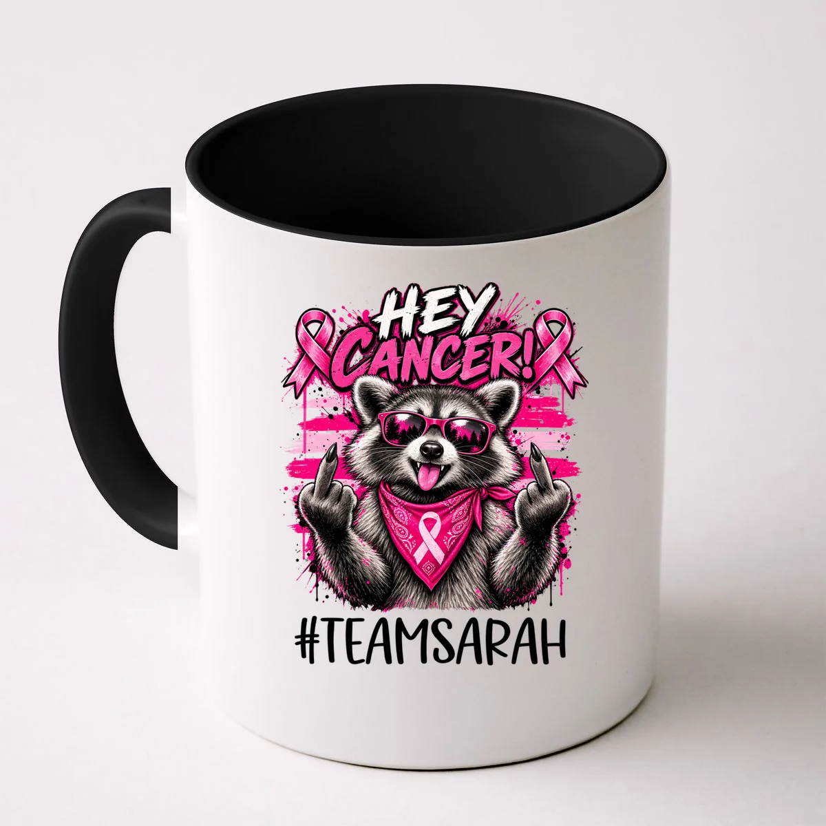 Hey Cancer Custom Breast Cancer Awareness Custom Name Mug - Front