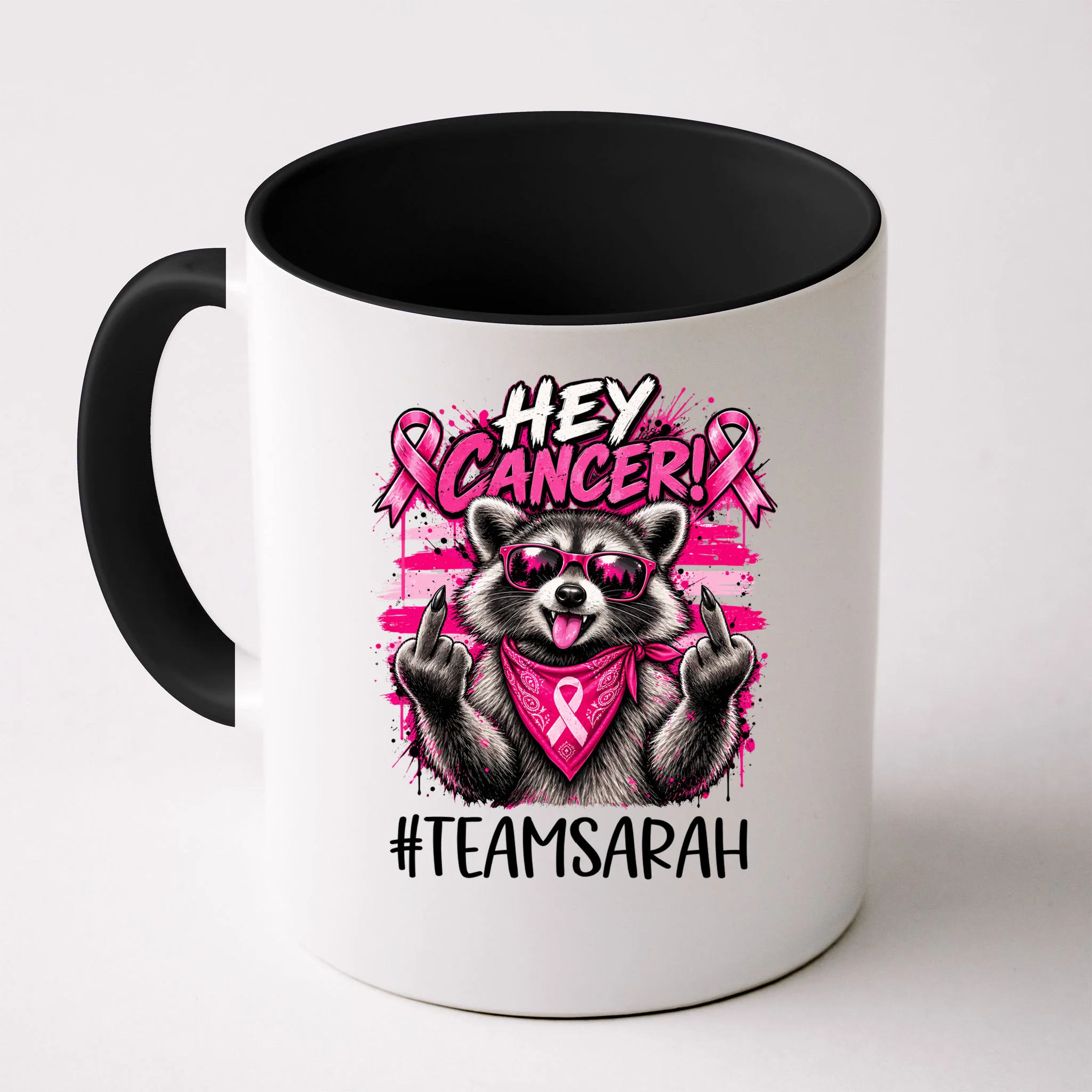 Hey Cancer Custom Breast Cancer Awareness Custom Name Mug - Front