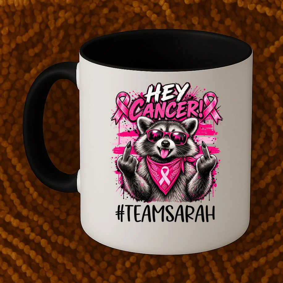 Hey Cancer Custom Breast Cancer Awareness Custom Name Coffee Mug - Front 1