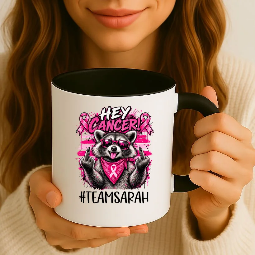 Hey Cancer Custom Breast Cancer Awareness Custom Name Coffee Mug - Front 2