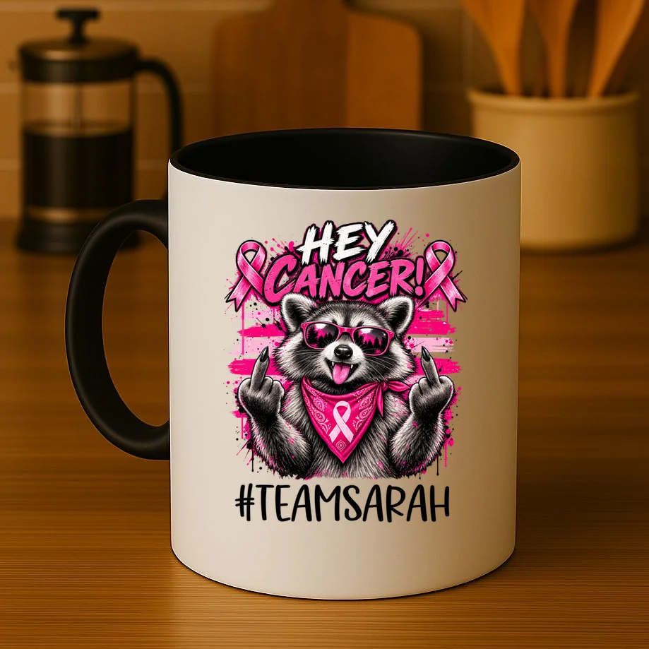 Hey Cancer Custom Breast Cancer Awareness Custom Name Coffee Mug - Front 3