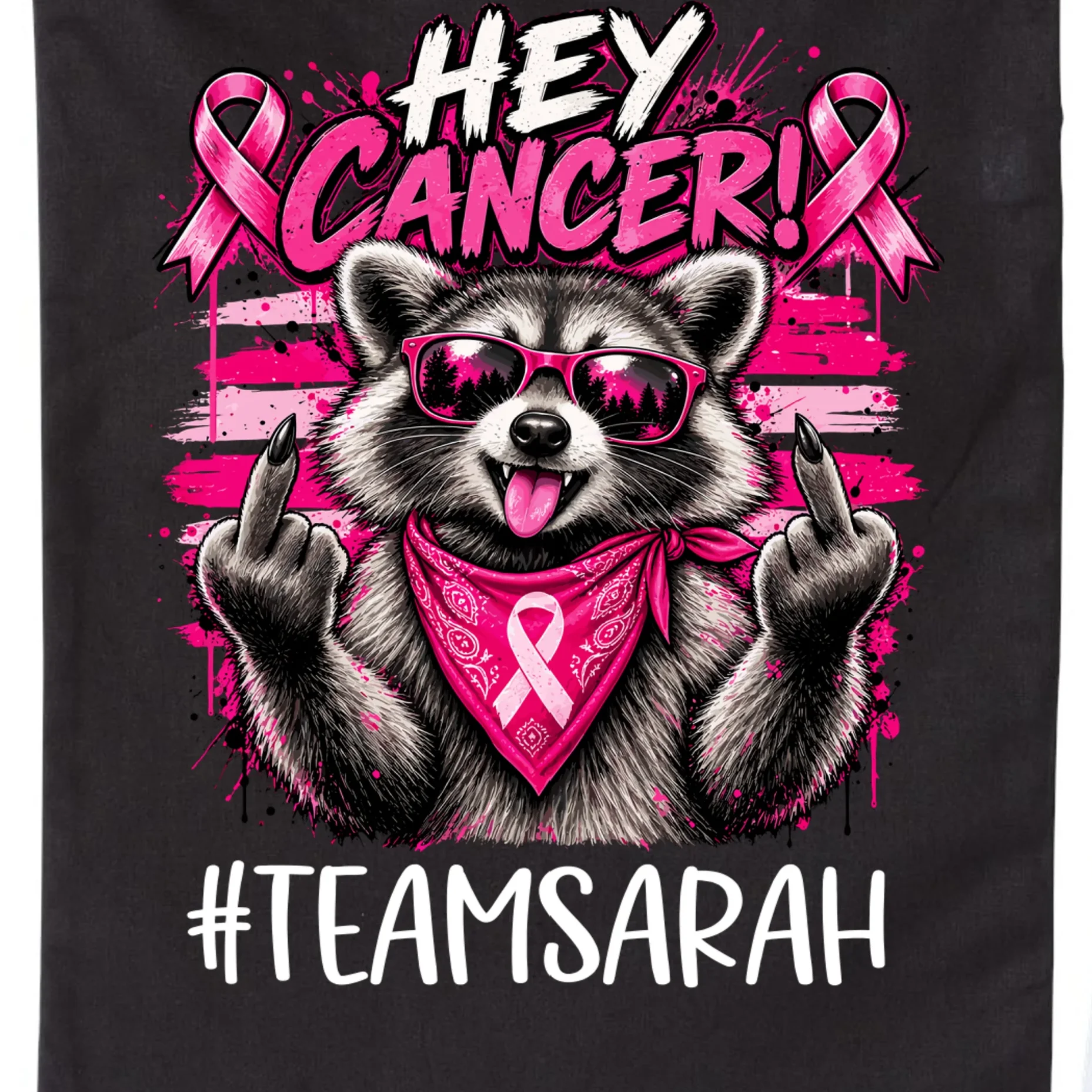 Hey Cancer Custom Breast Cancer Awareness Custom Name Drawstring Bag - Front - Close-up