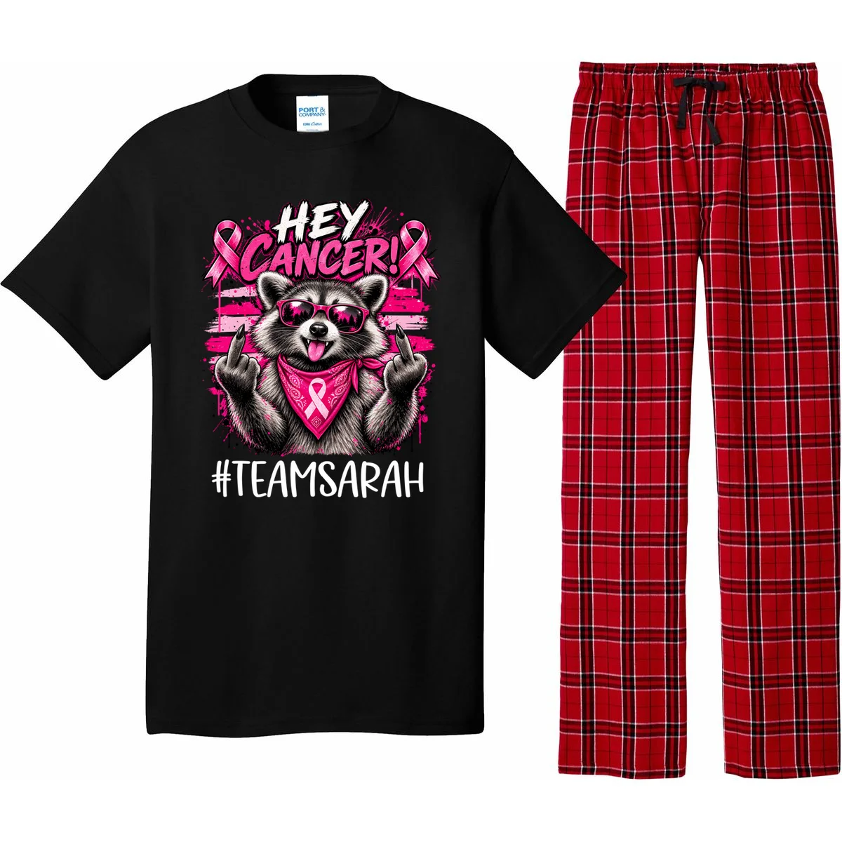Hey Cancer Custom Breast Cancer Awareness Custom Name Pajama Set - Front