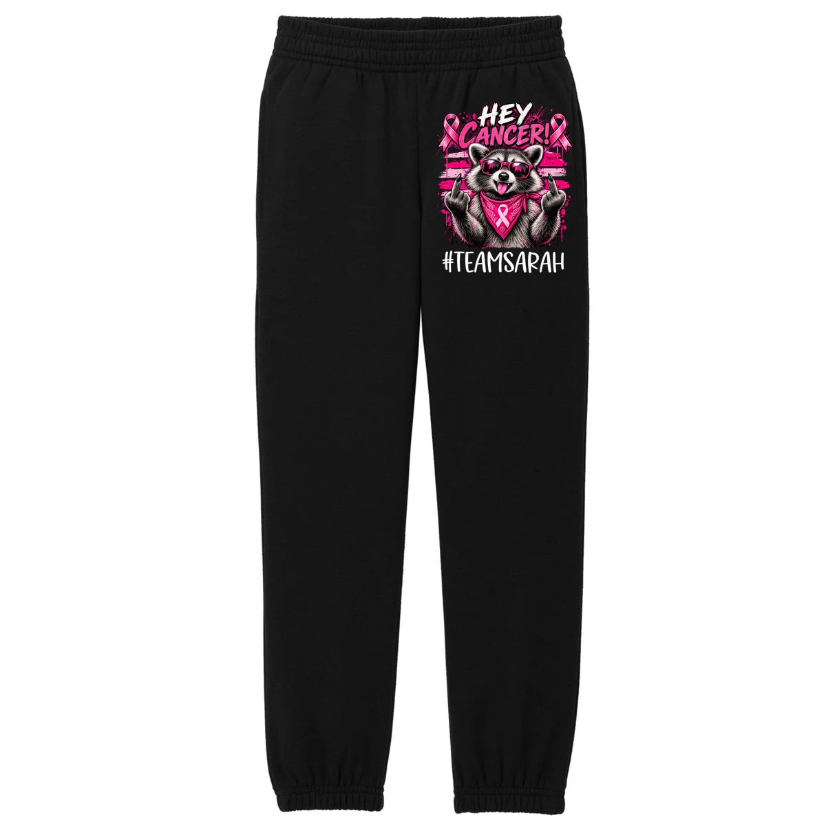Hey Cancer Custom Breast Cancer Awareness Custom Name Kids Fleece Sweatpants - Front