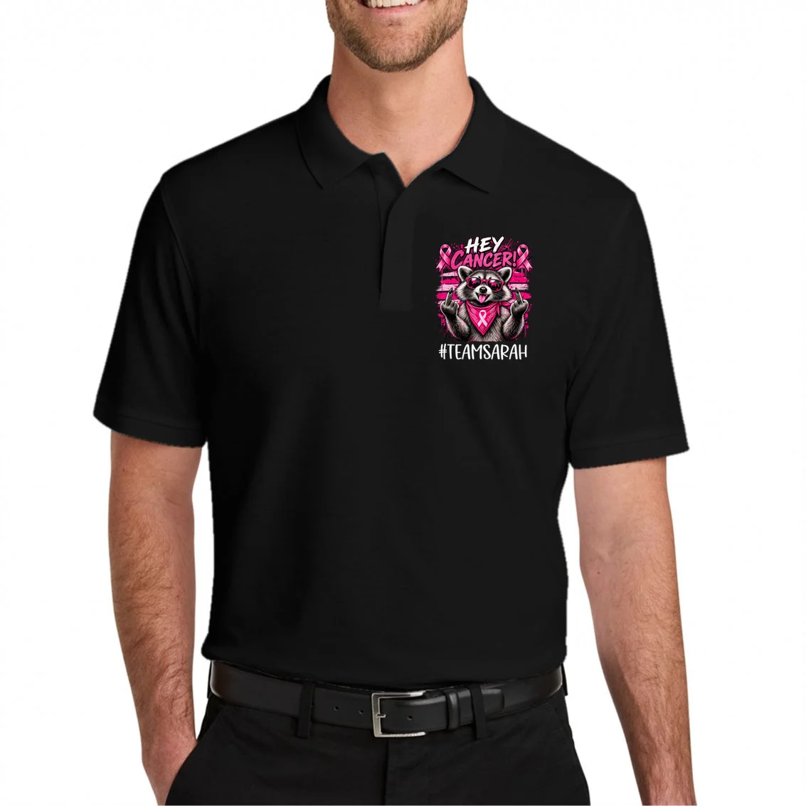 Hey Cancer Custom Breast Cancer Awareness Custom Name Men's Polo - Front 1