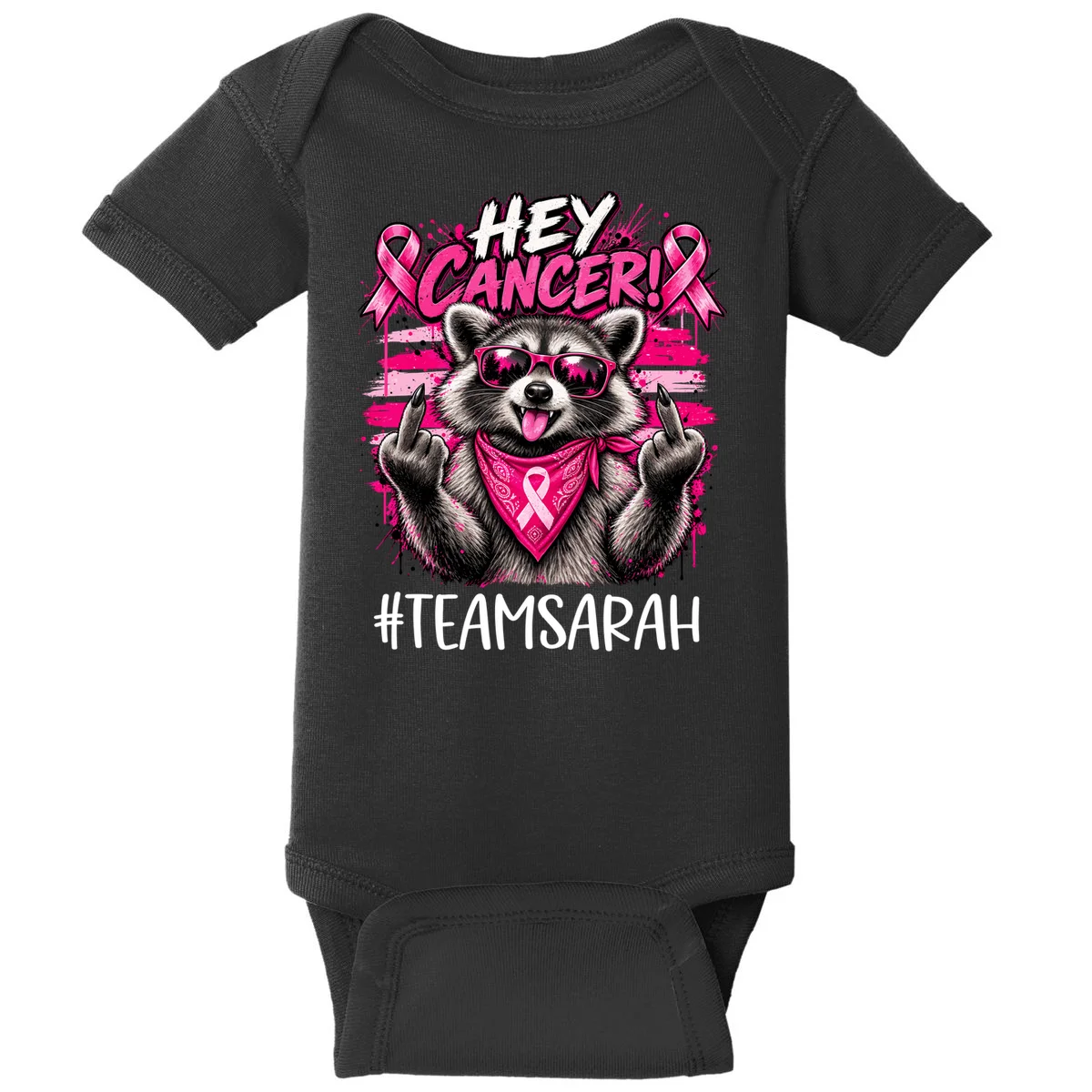 Hey Cancer Custom Breast Cancer Awareness Custom Name Baby Bodysuit - Front