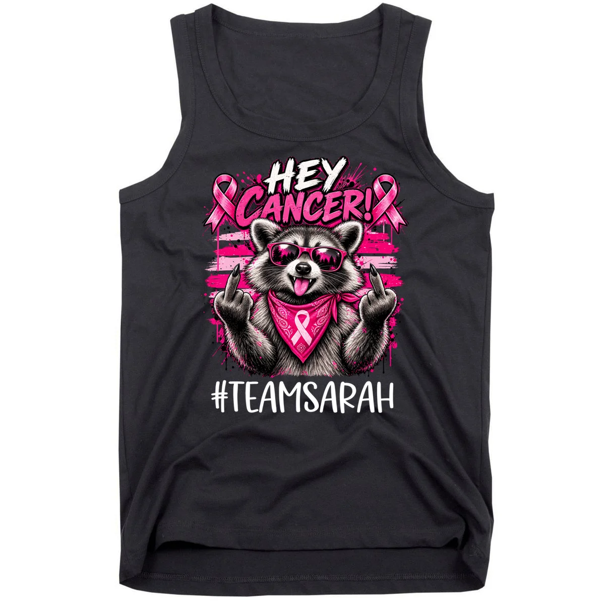 Hey Cancer Custom Breast Cancer Awareness Custom Name Tank Top - Front