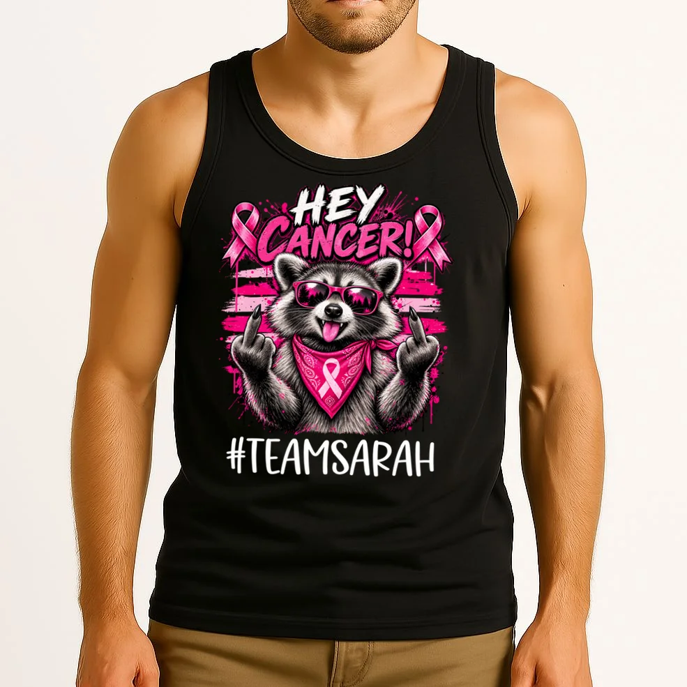 Hey Cancer Custom Breast Cancer Awareness Custom Name Tank Top - Front 2
