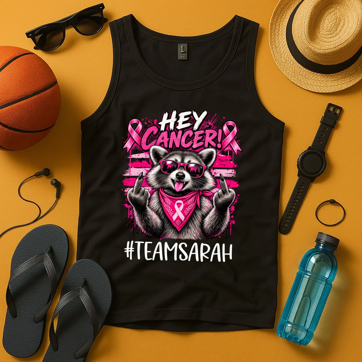 Hey Cancer Custom Breast Cancer Awareness Custom Name Tank Top - Front 3