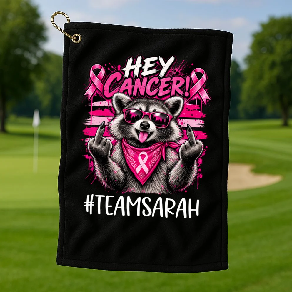 Hey Cancer Custom Breast Cancer Awareness Custom Name Golf Towel - Front 1