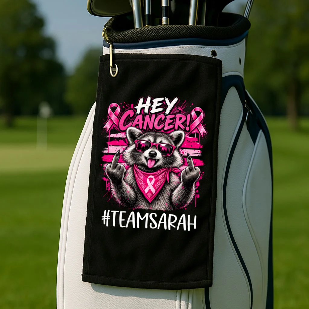 Hey Cancer Custom Breast Cancer Awareness Custom Name Golf Towel - Front 2