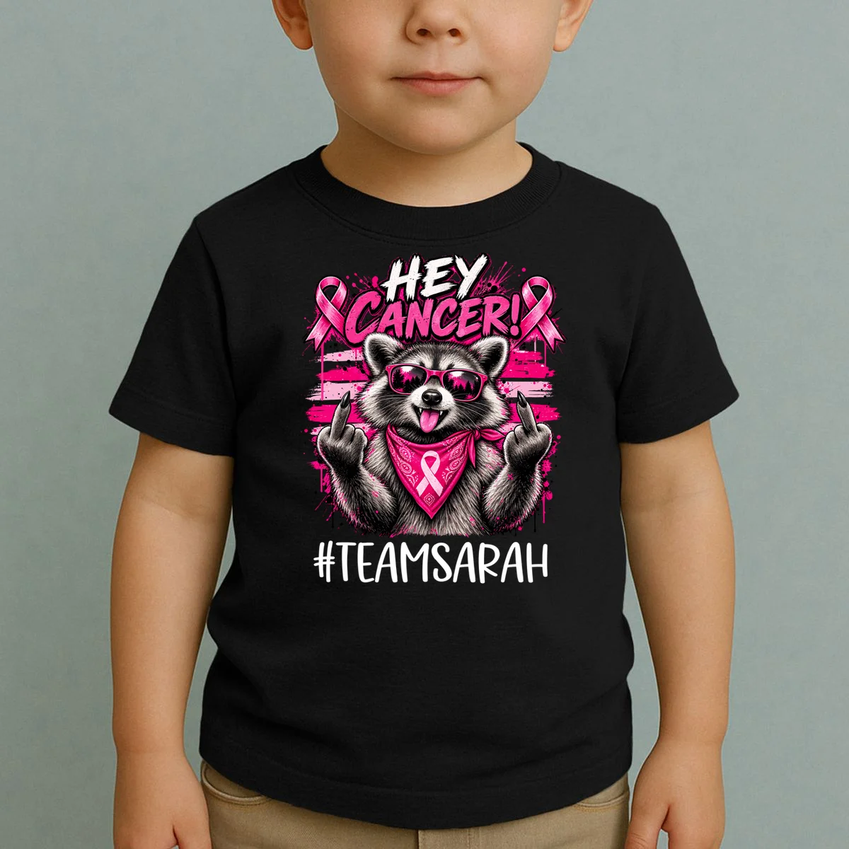 Hey Cancer Custom Breast Cancer Awareness Custom Name Toddler T-Shirt - Front 1