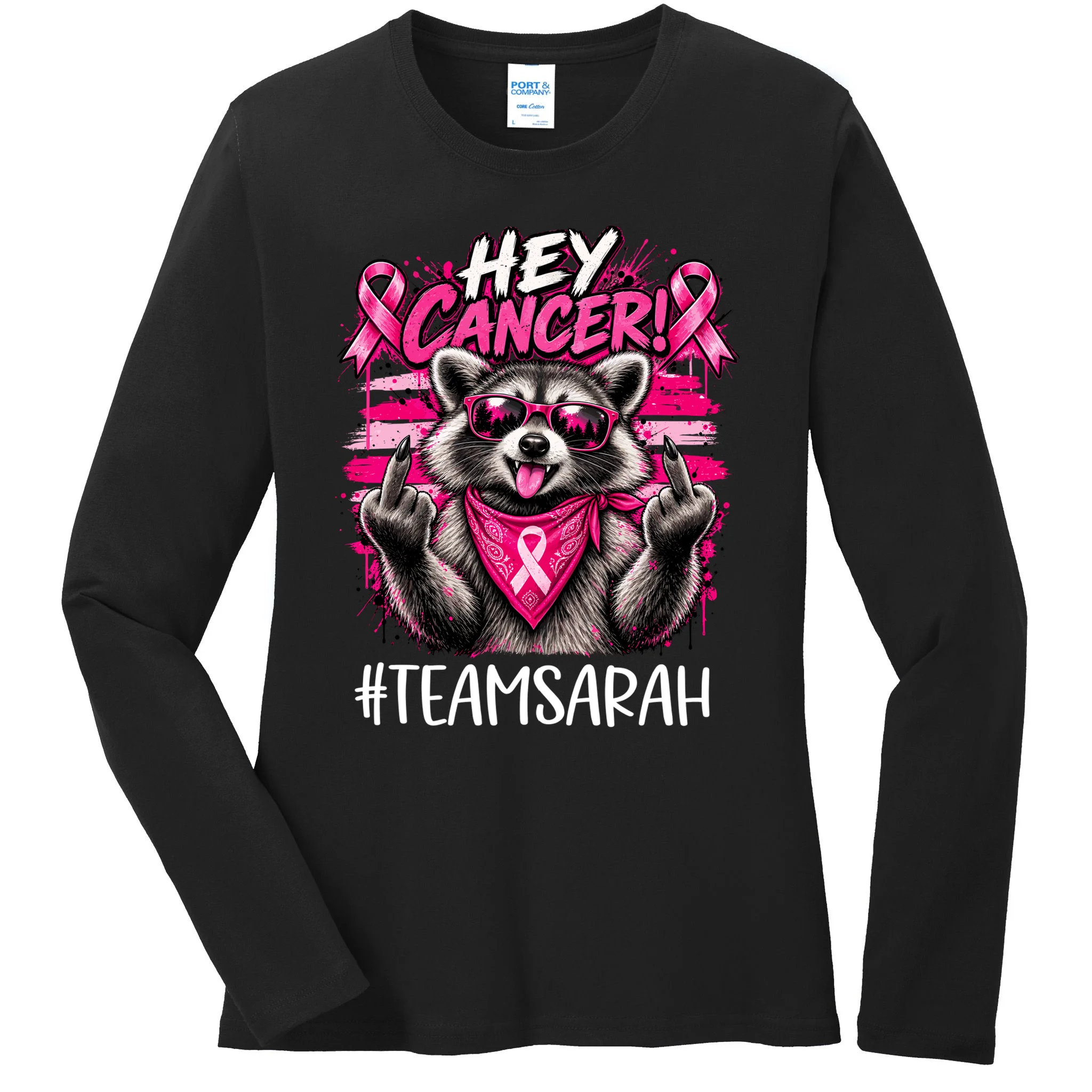 Hey Cancer Custom Breast Cancer Awareness Custom Name Women's Long Sleeve Shirt - Front