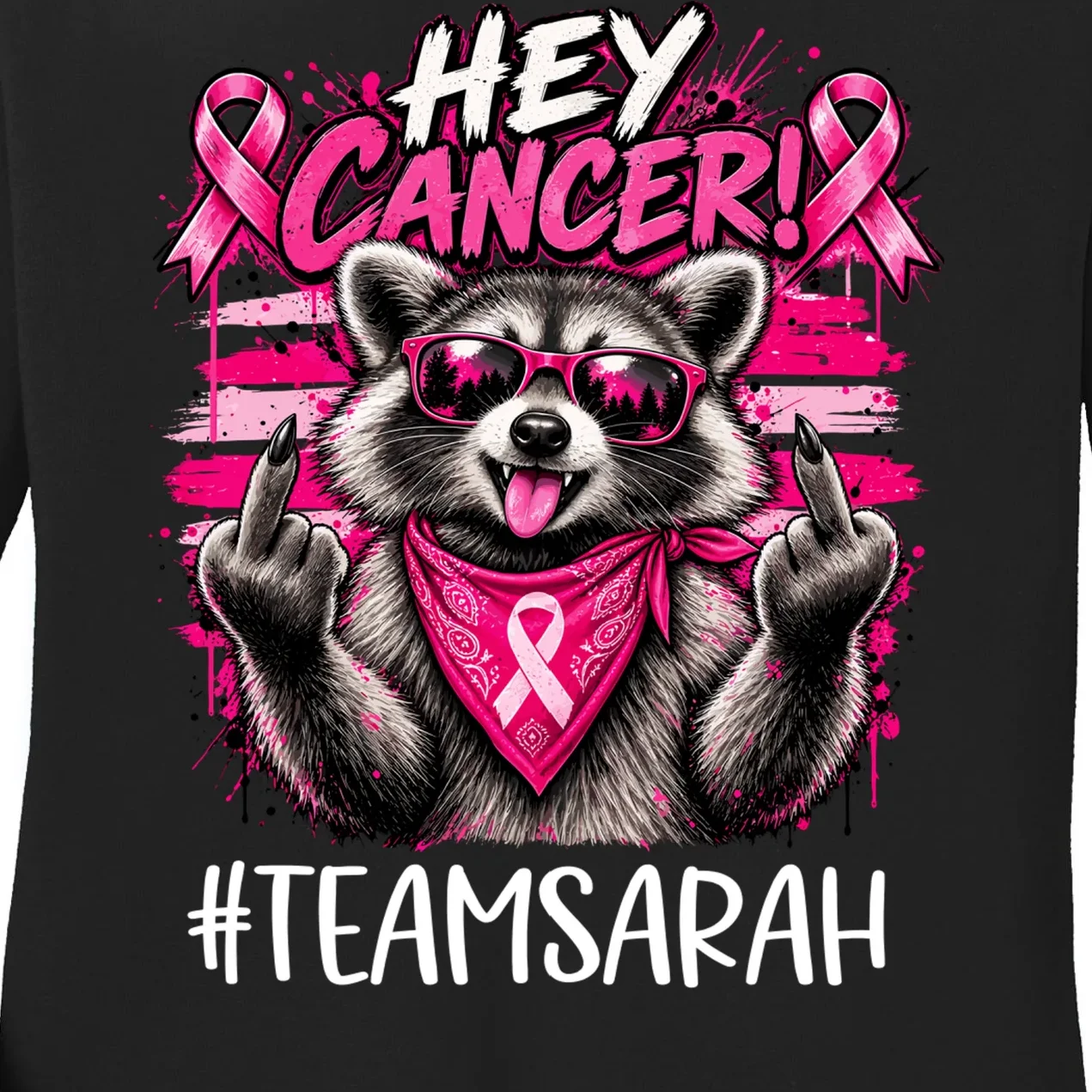 Hey Cancer Custom Breast Cancer Awareness Custom Name Women's Long Sleeve Shirt - Front - Close-up