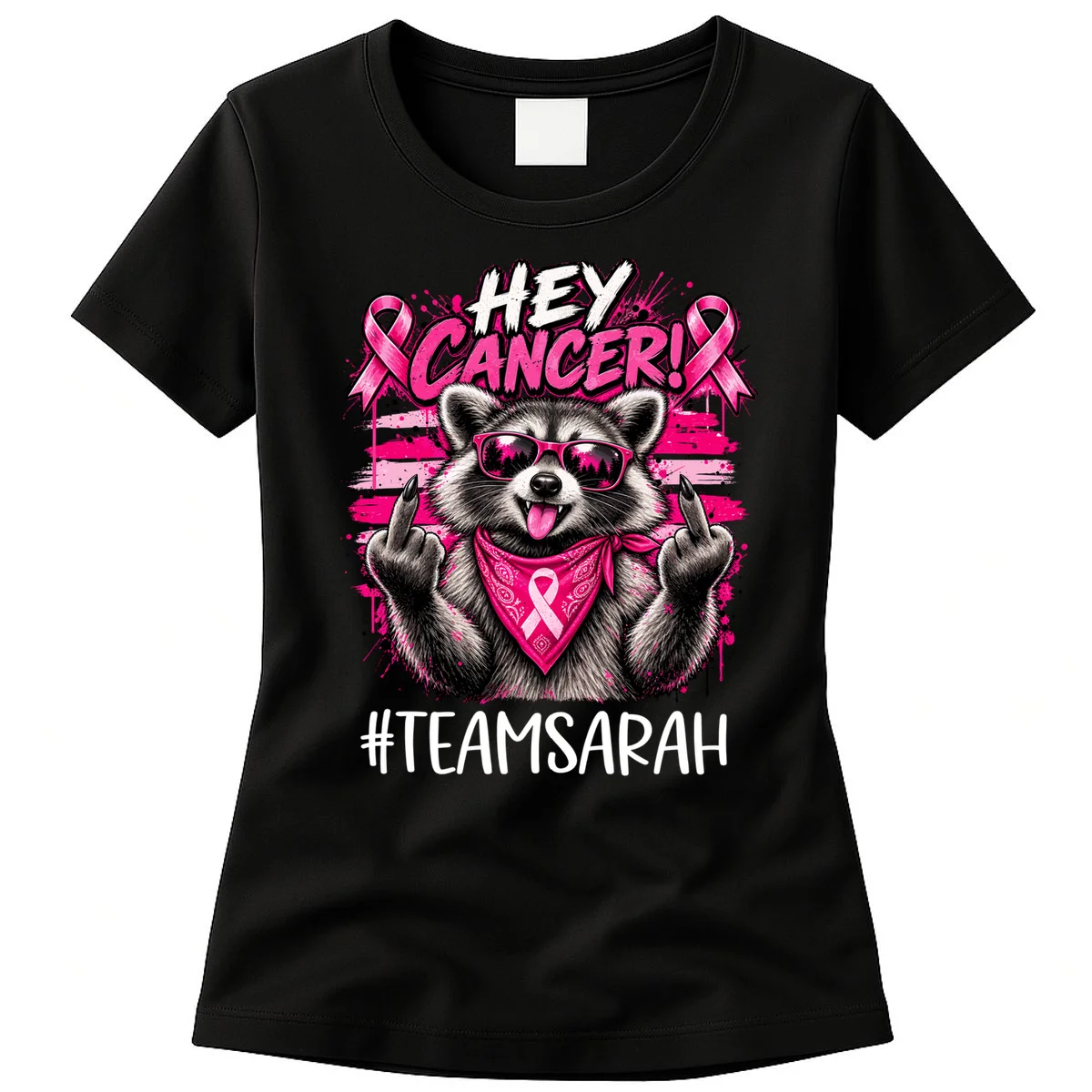 Hey Cancer Custom Breast Cancer Awareness Custom Name Women's T-Shirt - Front