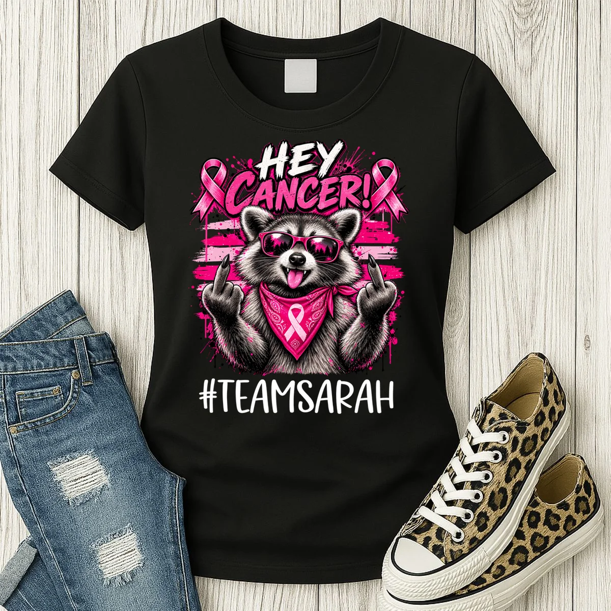 Hey Cancer Custom Breast Cancer Awareness Custom Name Women's T-Shirt - Front 2