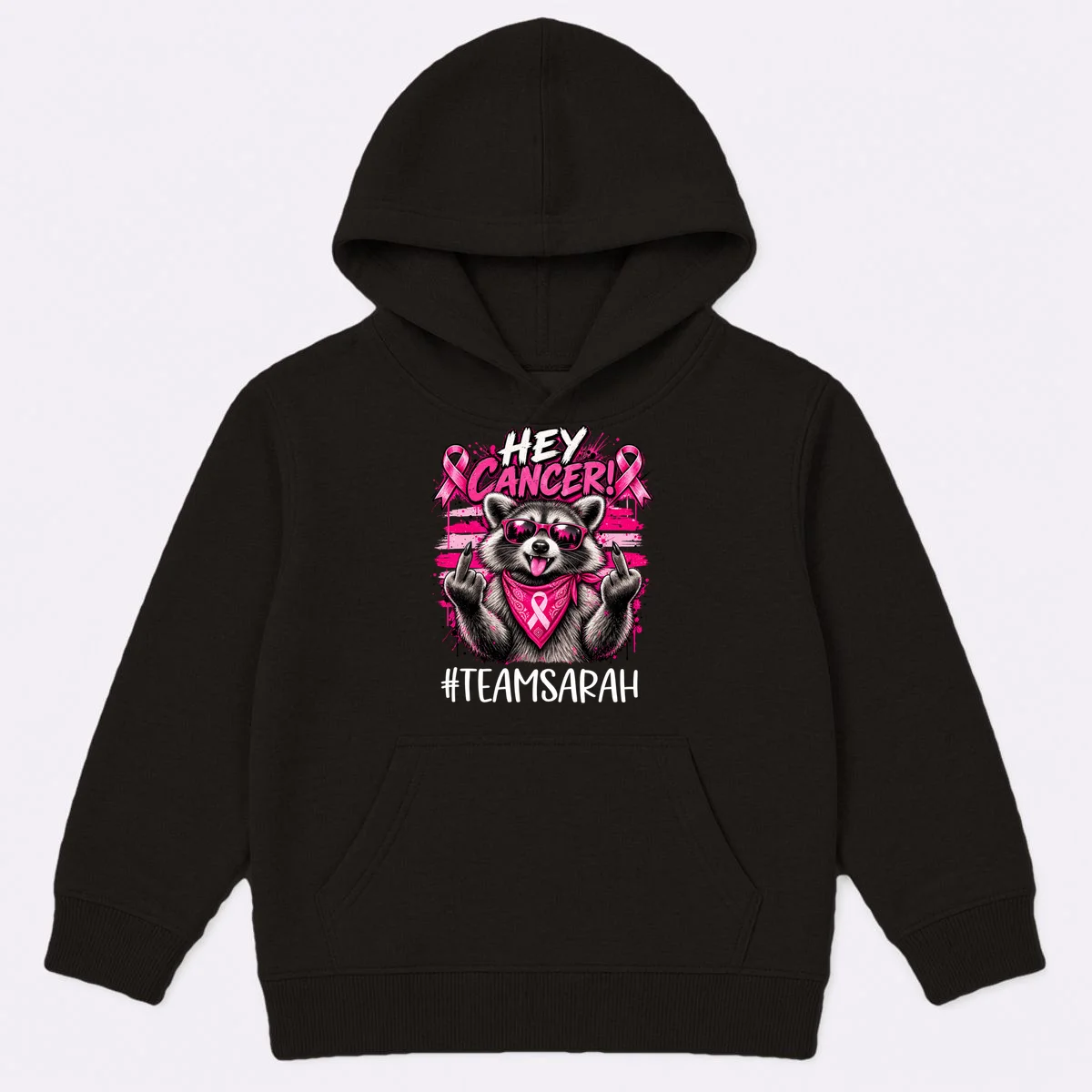 Hey Cancer Custom Breast Cancer Awareness Custom Name Kids Hoodie - Front