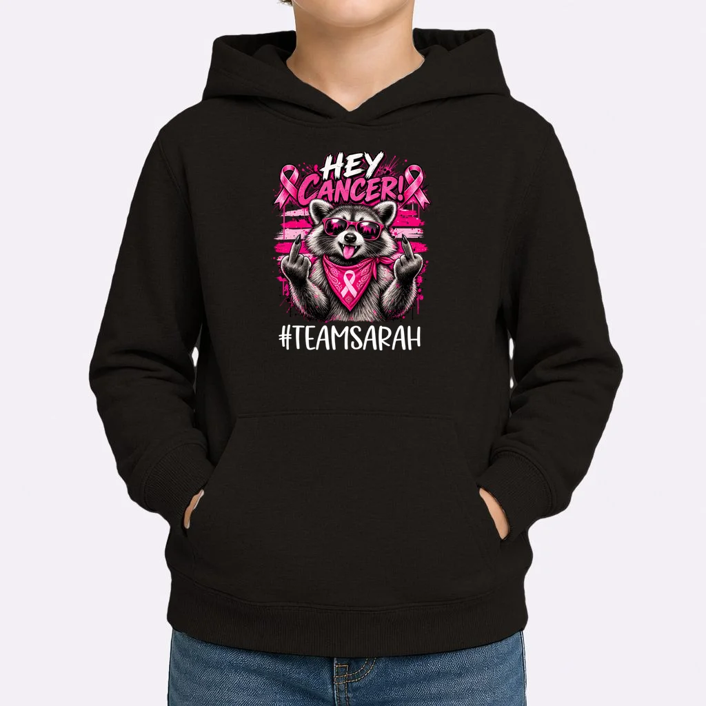 Hey Cancer Custom Breast Cancer Awareness Custom Name Kids Hoodie - Front 1