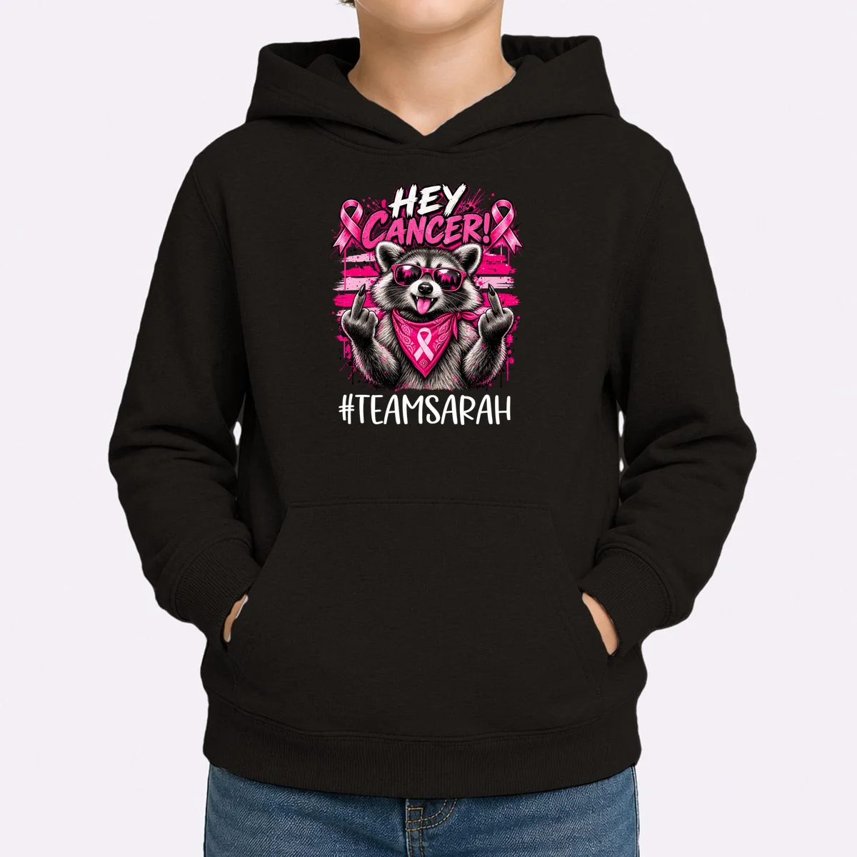 Hey Cancer Custom Breast Cancer Awareness Custom Name Kids Hoodie - Front 1