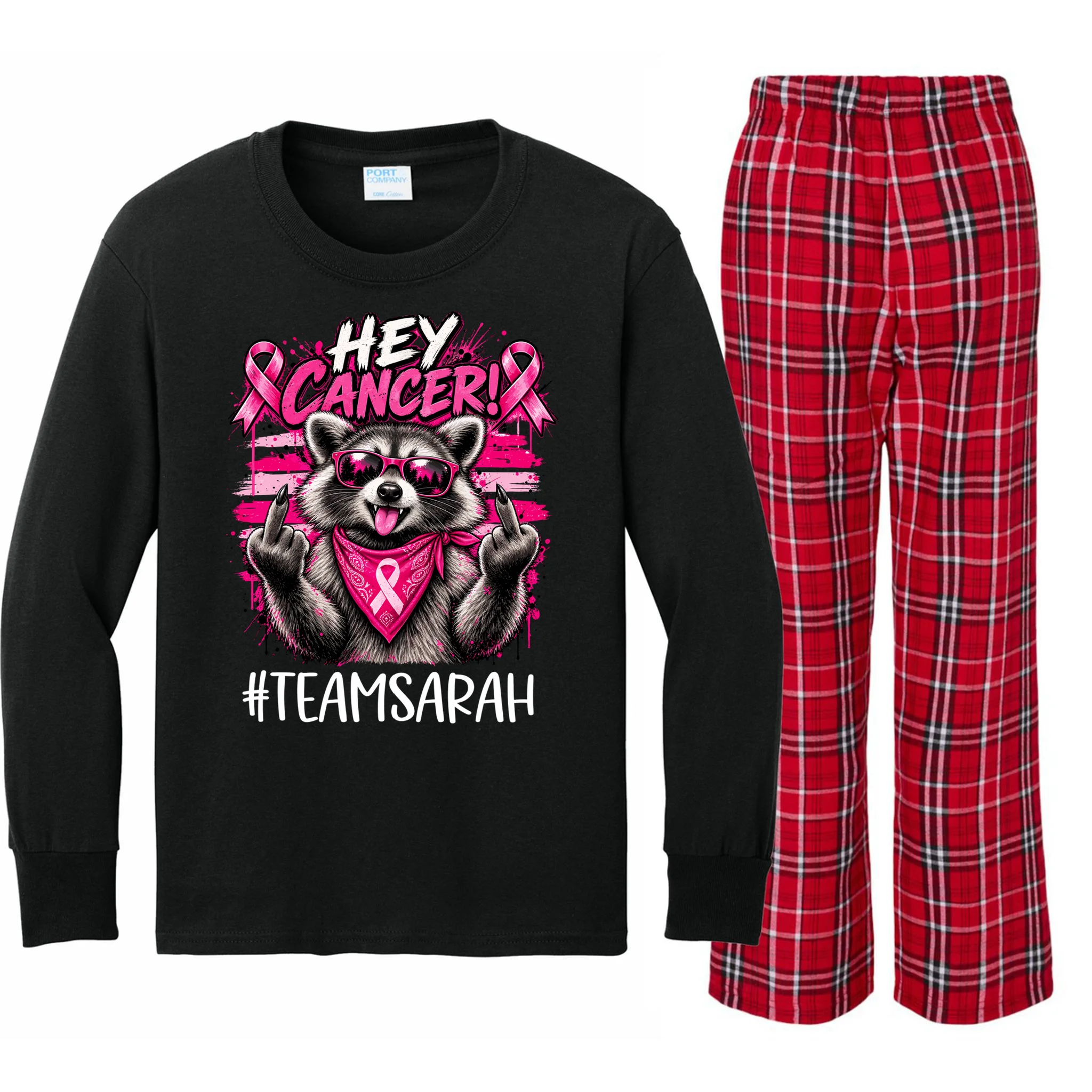 Hey Cancer Custom Breast Cancer Awareness Custom Name Kids Long Sleeve Pajamas - Front