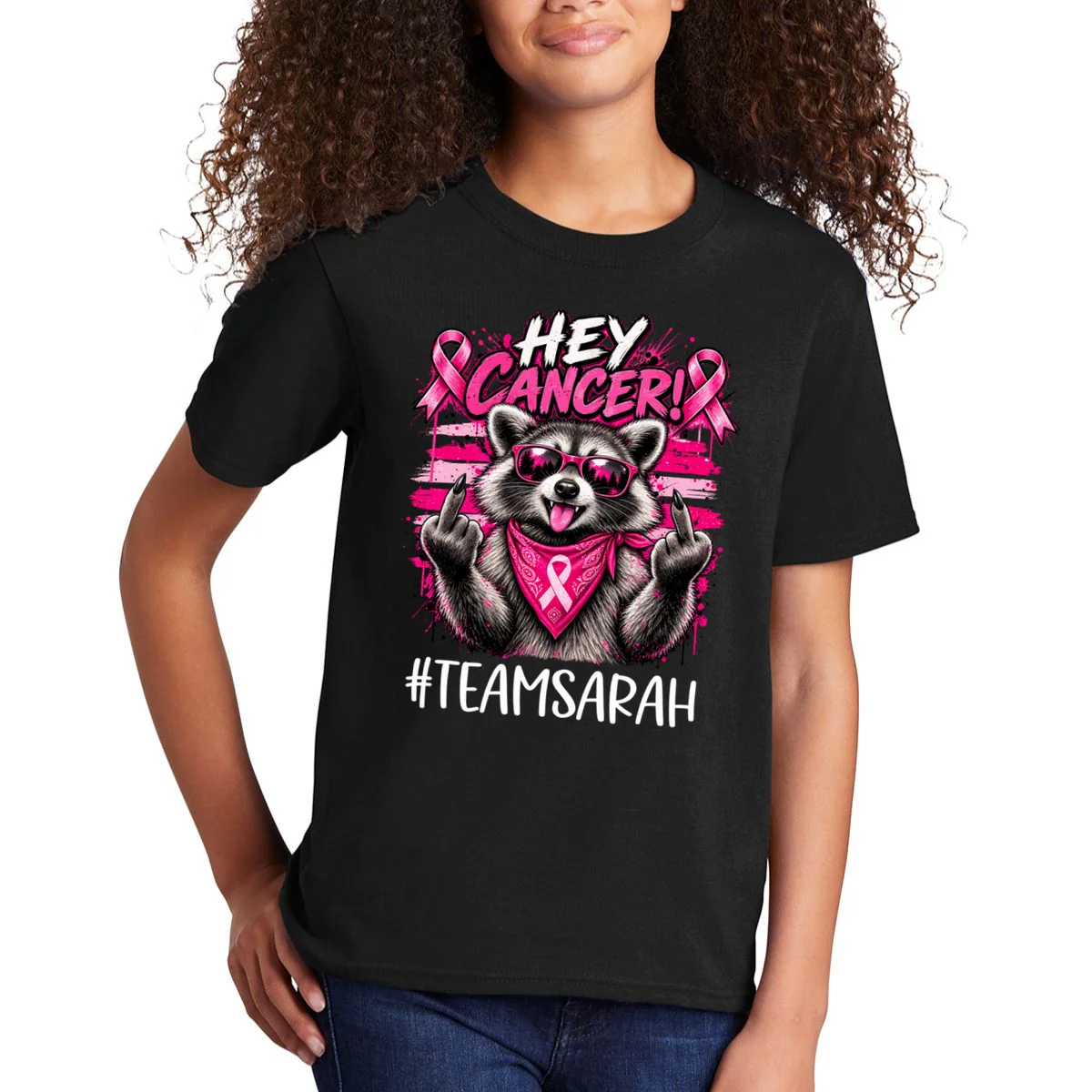 Hey Cancer Custom Breast Cancer Awareness Custom Name Kids T-Shirt - Front 1