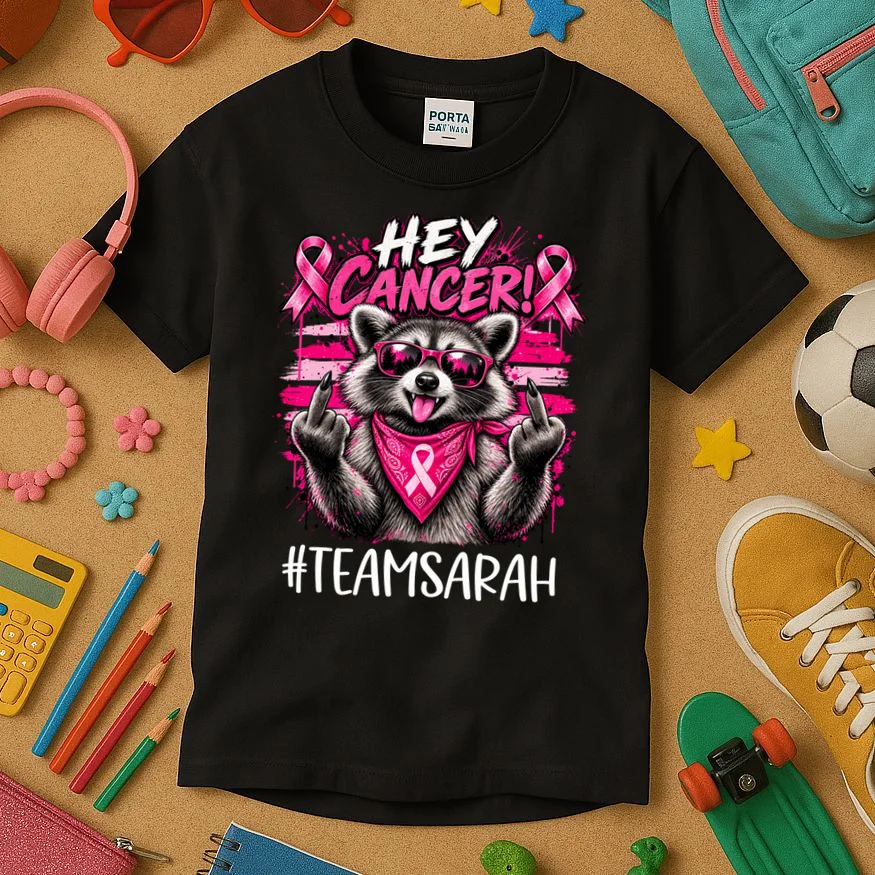 Hey Cancer Custom Breast Cancer Awareness Custom Name Kids T-Shirt - Front 2