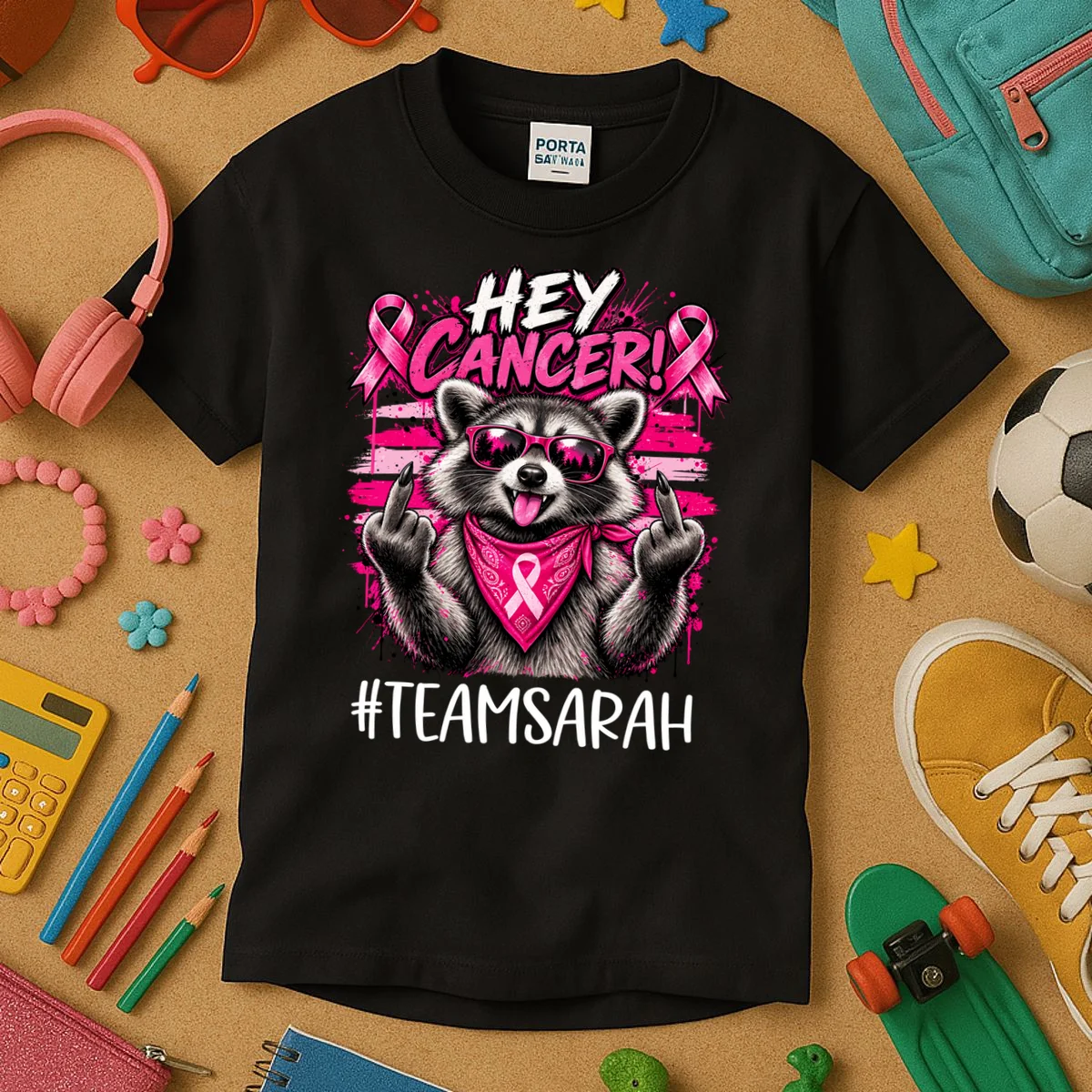 Hey Cancer Custom Breast Cancer Awareness Custom Name Kids T-Shirt - Front 2