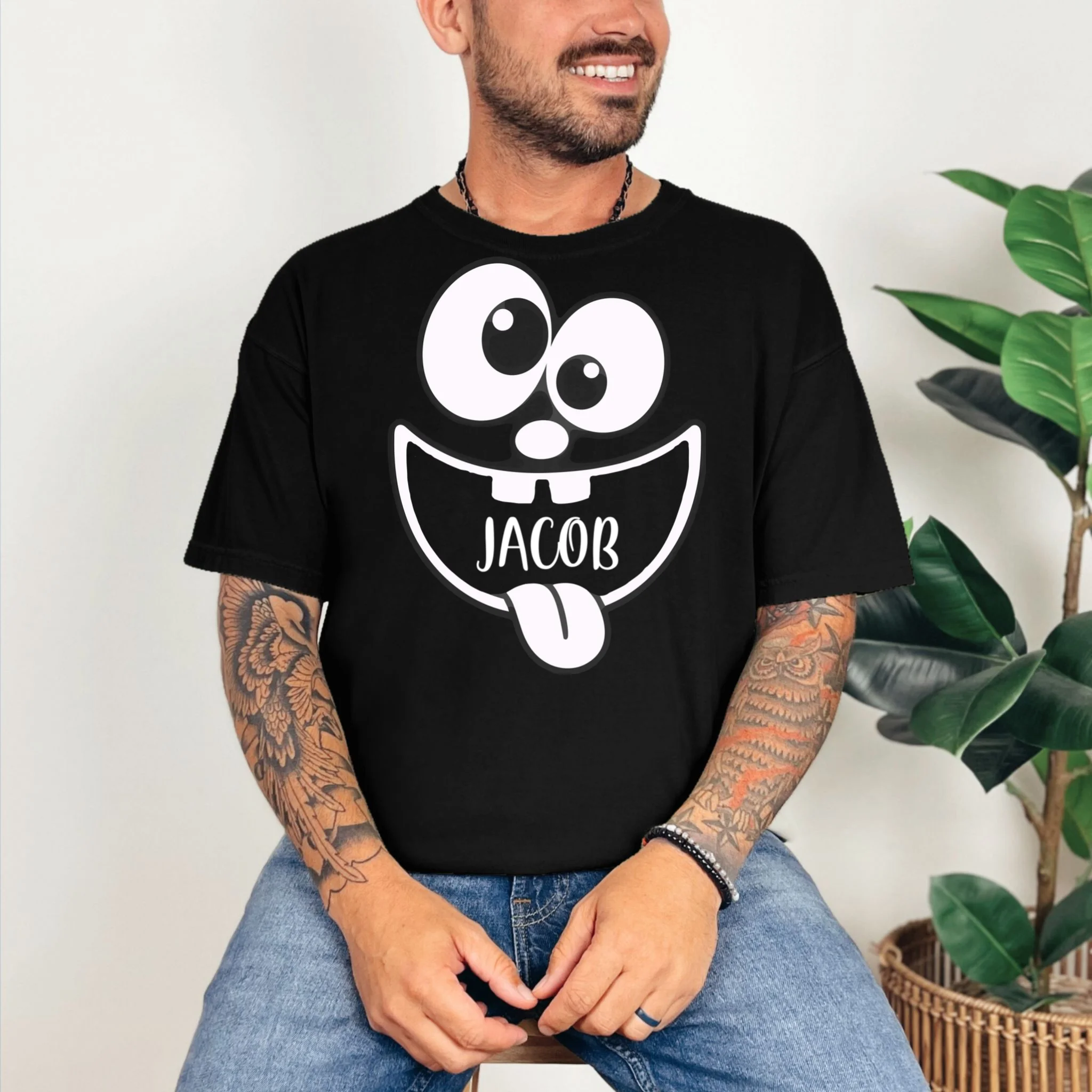 Halloween Monster Name Personalized Custom Gift - Cute Monster Face Custom Design Comfort Colors Unisex T-Shirt - Front 2