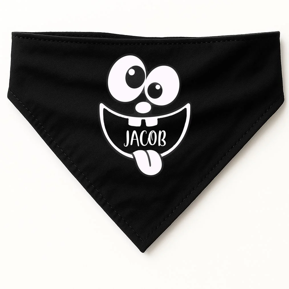Halloween Monster Name Personalized Custom Gift - Cute Monster Face Custom Design Dog Bandana Front