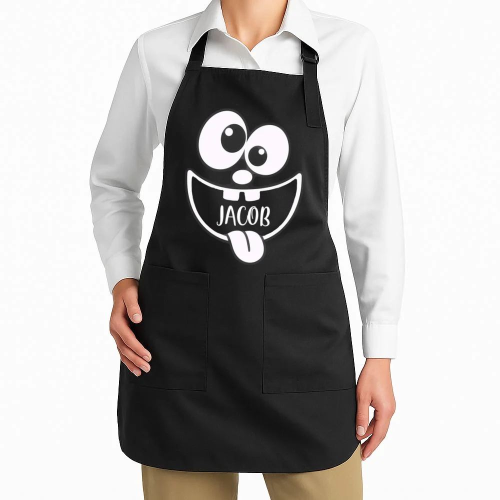 Halloween Monster Name Personalized Custom Gift - Cute Monster Face Custom Design Apron - Front 1