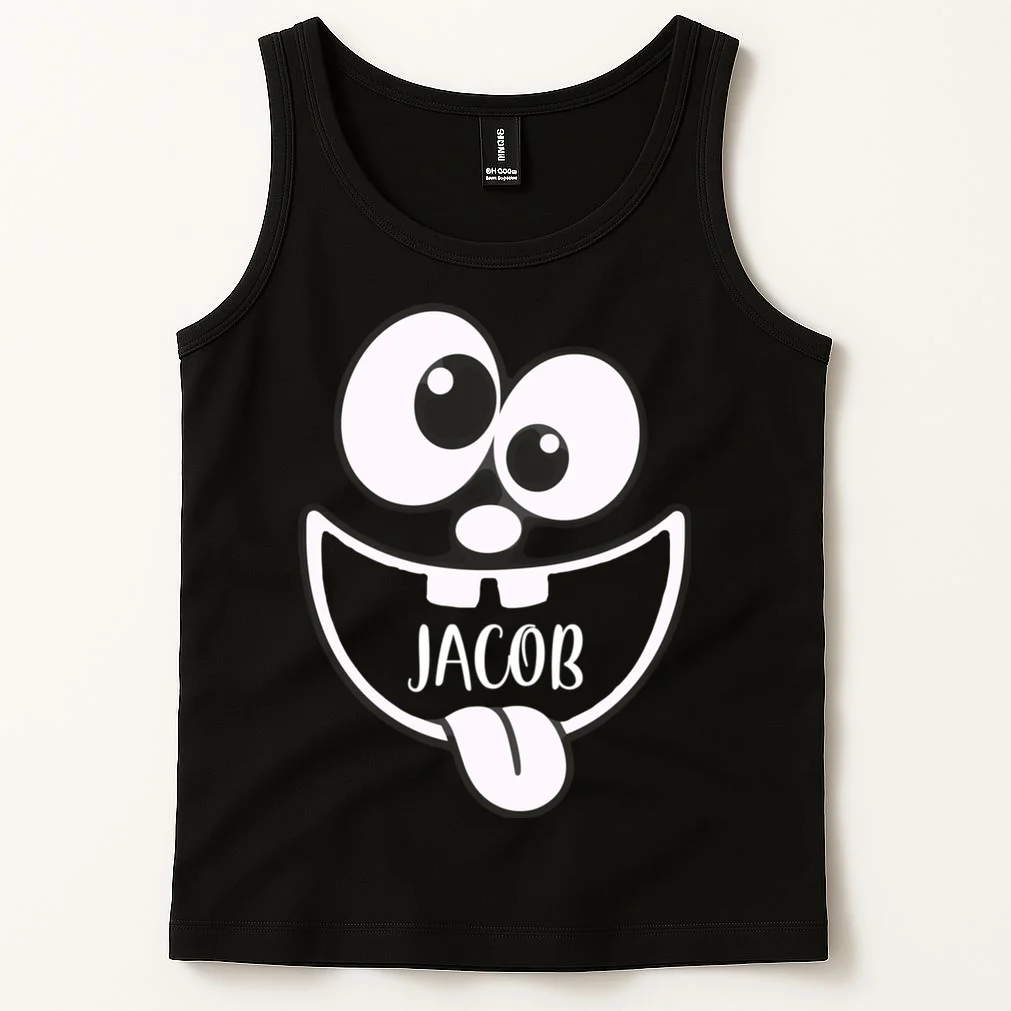 Halloween Monster Name Personalized Custom Gift - Cute Monster Face Custom Design Men's Tank Top - Front 1