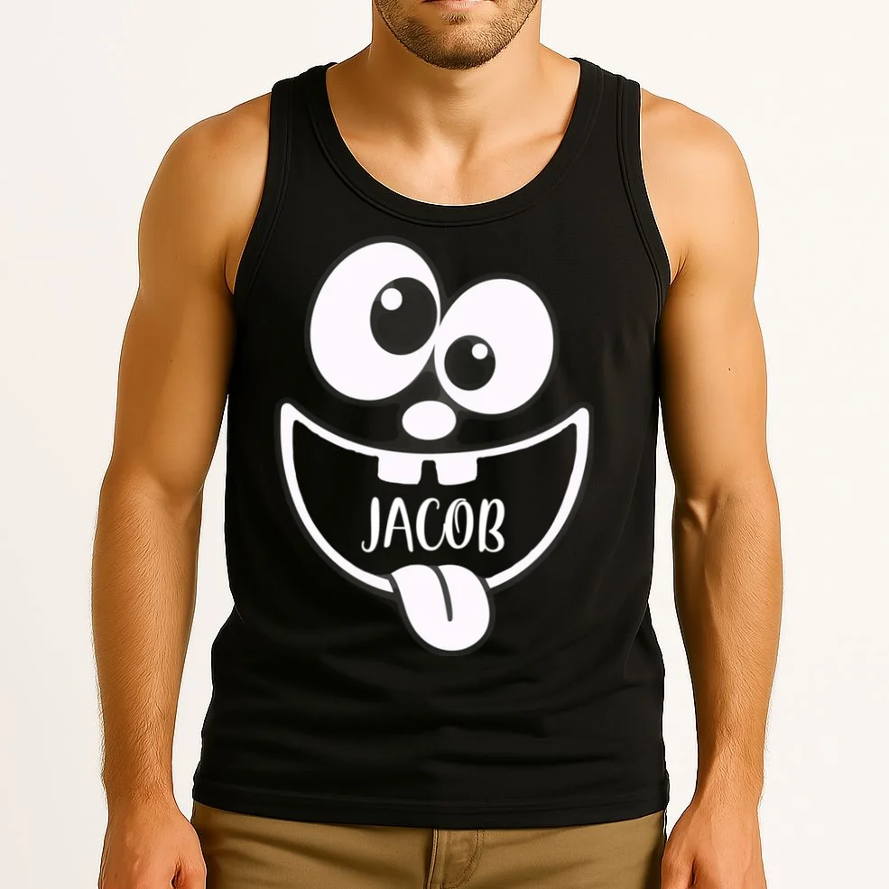 Halloween Monster Name Personalized Custom Gift - Cute Monster Face Custom Design Men's Tank Top - Front 2