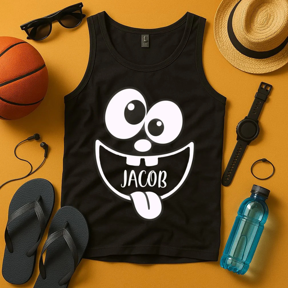 Halloween Monster Name Personalized Custom Gift - Cute Monster Face Custom Design Men's Tank Top - Front 3