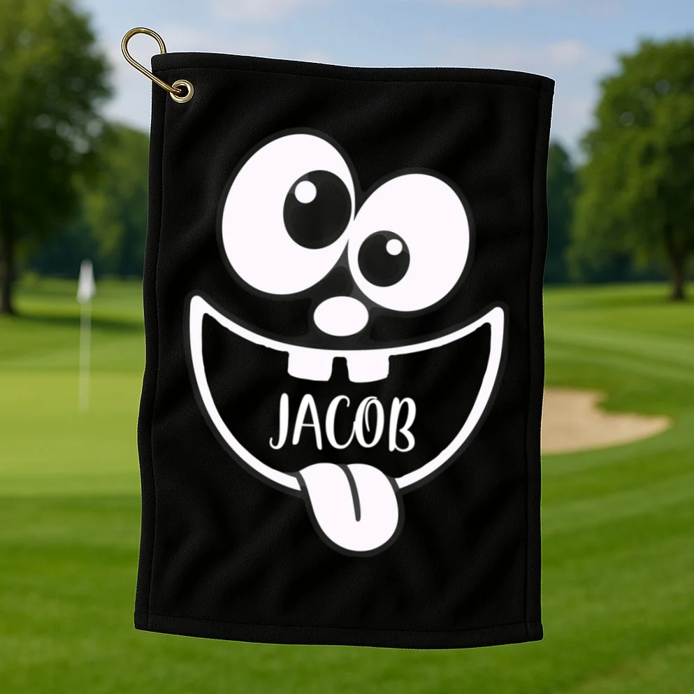 Halloween Monster Name Personalized Custom Gift - Cute Monster Face Custom Design Golf Towel - Front 1
