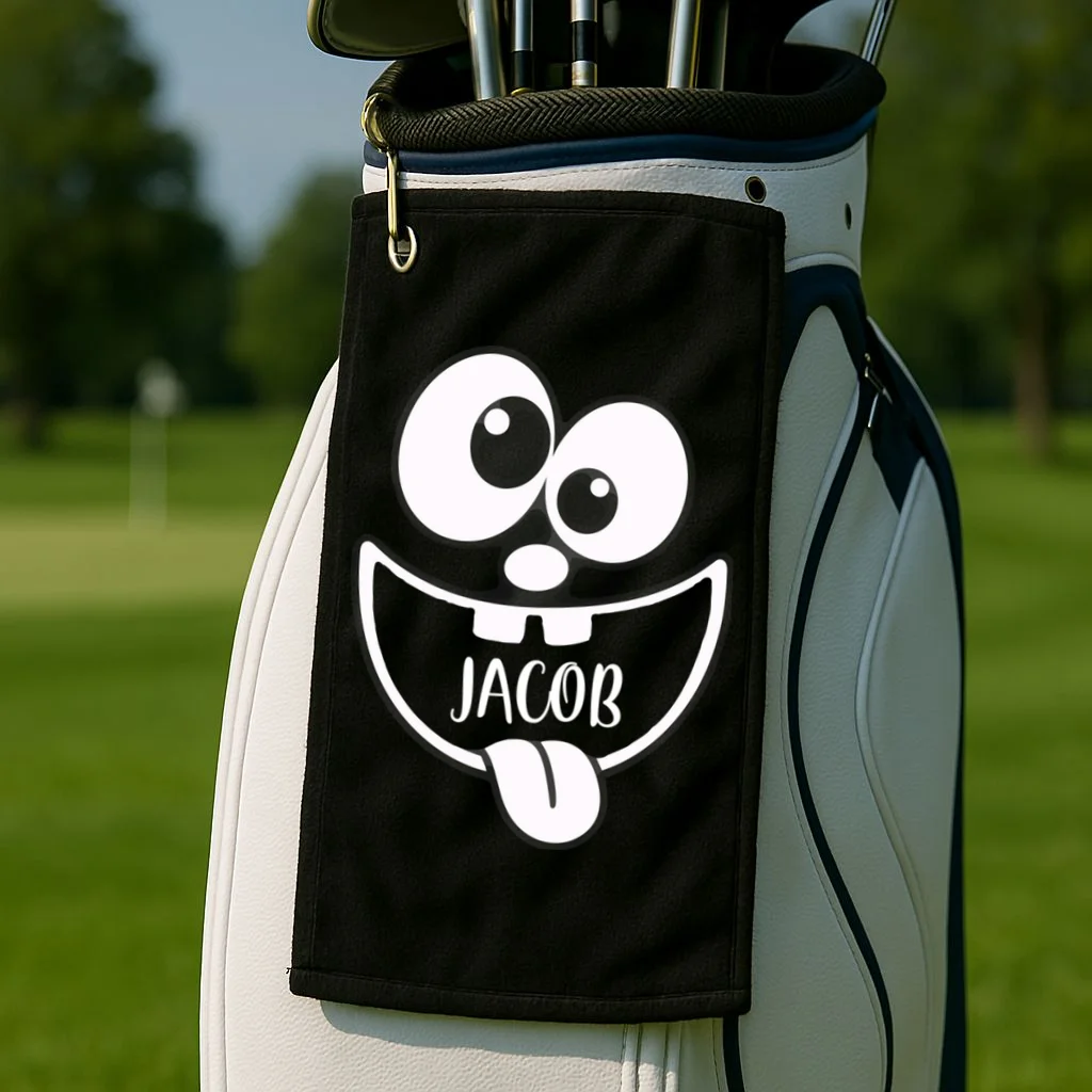 Halloween Monster Name Personalized Custom Gift - Cute Monster Face Custom Design Golf Towel - Front 2