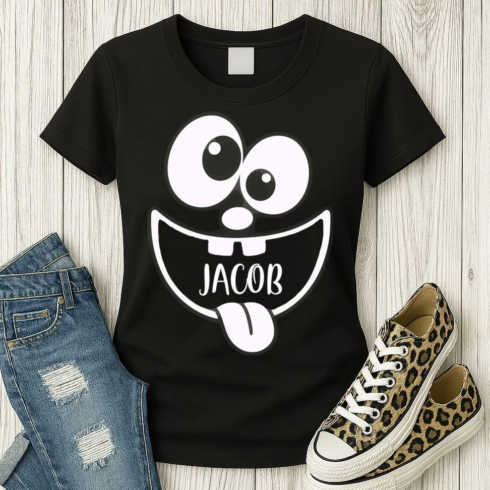 Halloween Monster Name Personalized Custom Gift - Cute Monster Face Custom Design Women's T-Shirt - Front 2
