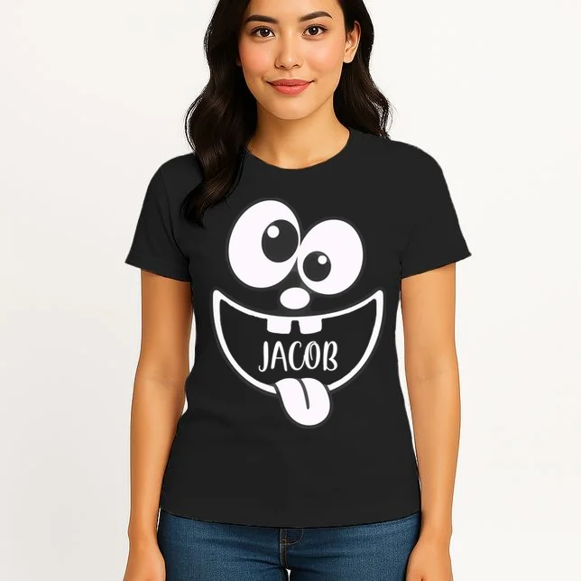 Halloween Monster Name Personalized Custom Gift - Cute Monster Face Custom Design Women's T-Shirt - Front 3