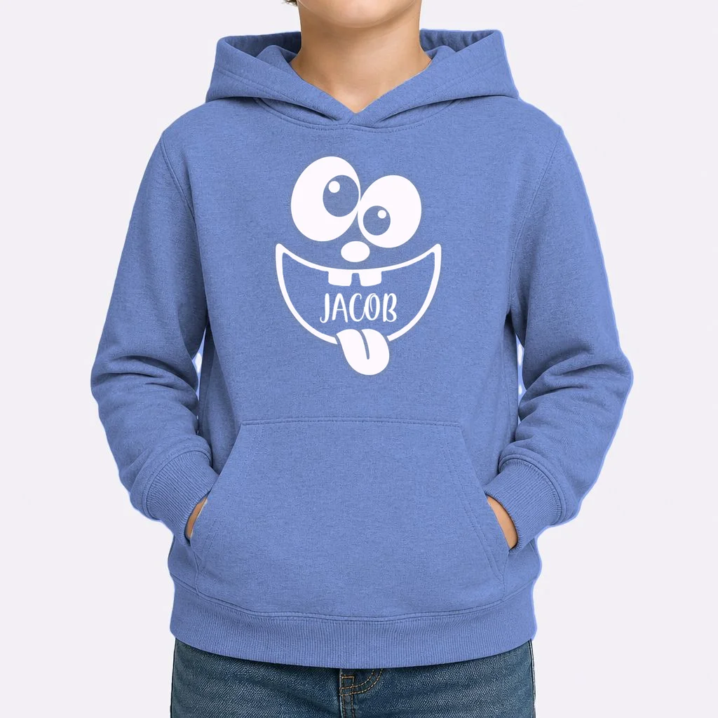 Halloween Monster Name Personalized Custom Gift - Cute Monster Face Custom Design Kids Hoodie - Front 1
