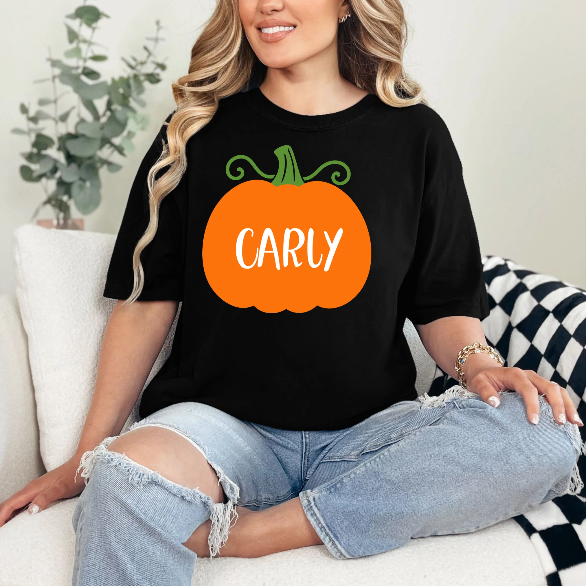 Halloween Pumpkin Custom Design - Personalized Fall Pumpkin Gift Comfort Colors Unisex T-Shirt - Front 1
