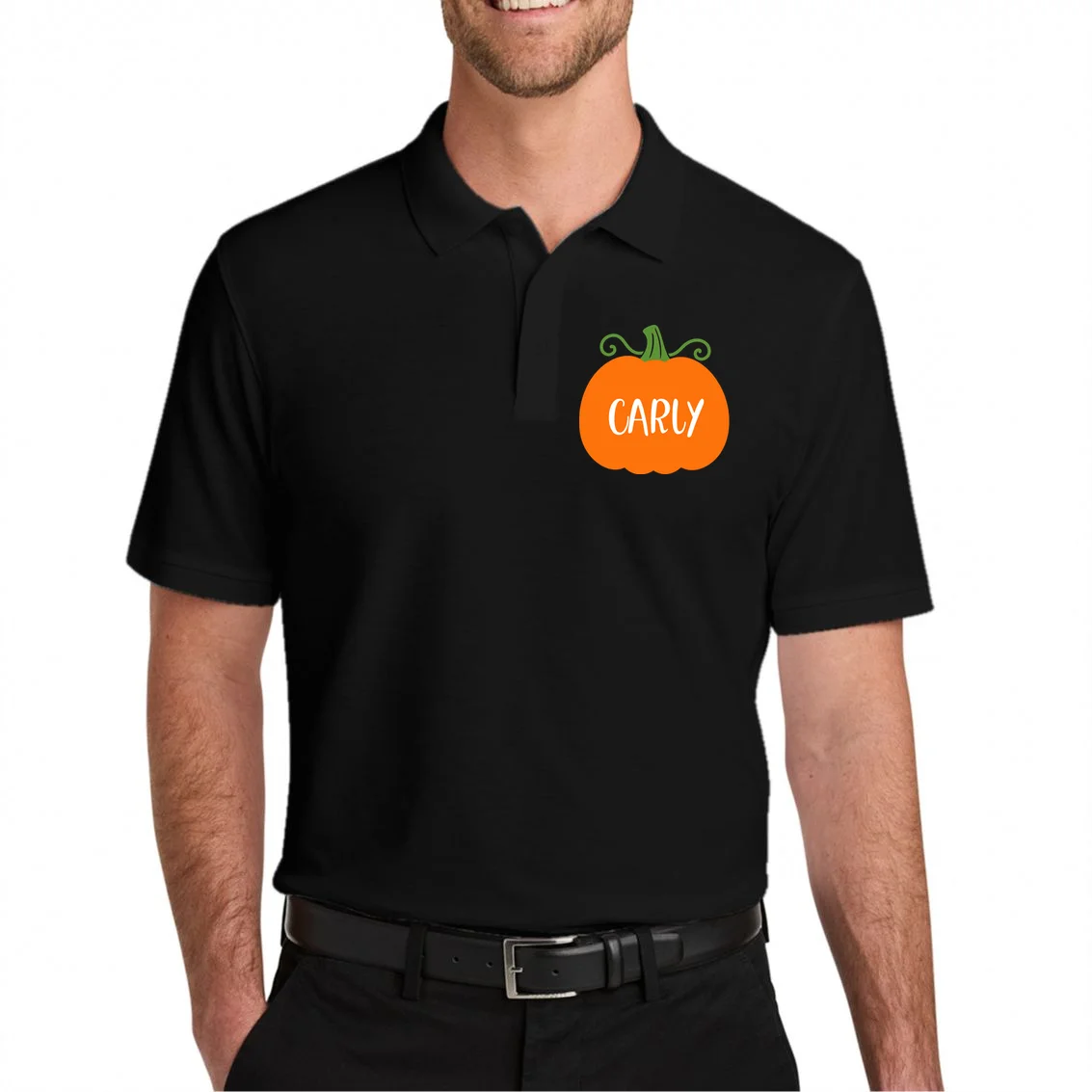 Halloween Pumpkin Custom Design - Personalized Fall Pumpkin Gift Men's Polo - Front 1