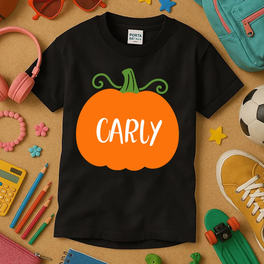 Halloween Pumpkin Custom Design - Personalized Fall Pumpkin Gift Kids T-Shirt - Front 2