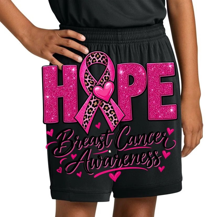 Hope – Pink Ribbon Breast Cancer Awareness Design Kids Shorts - Front 1