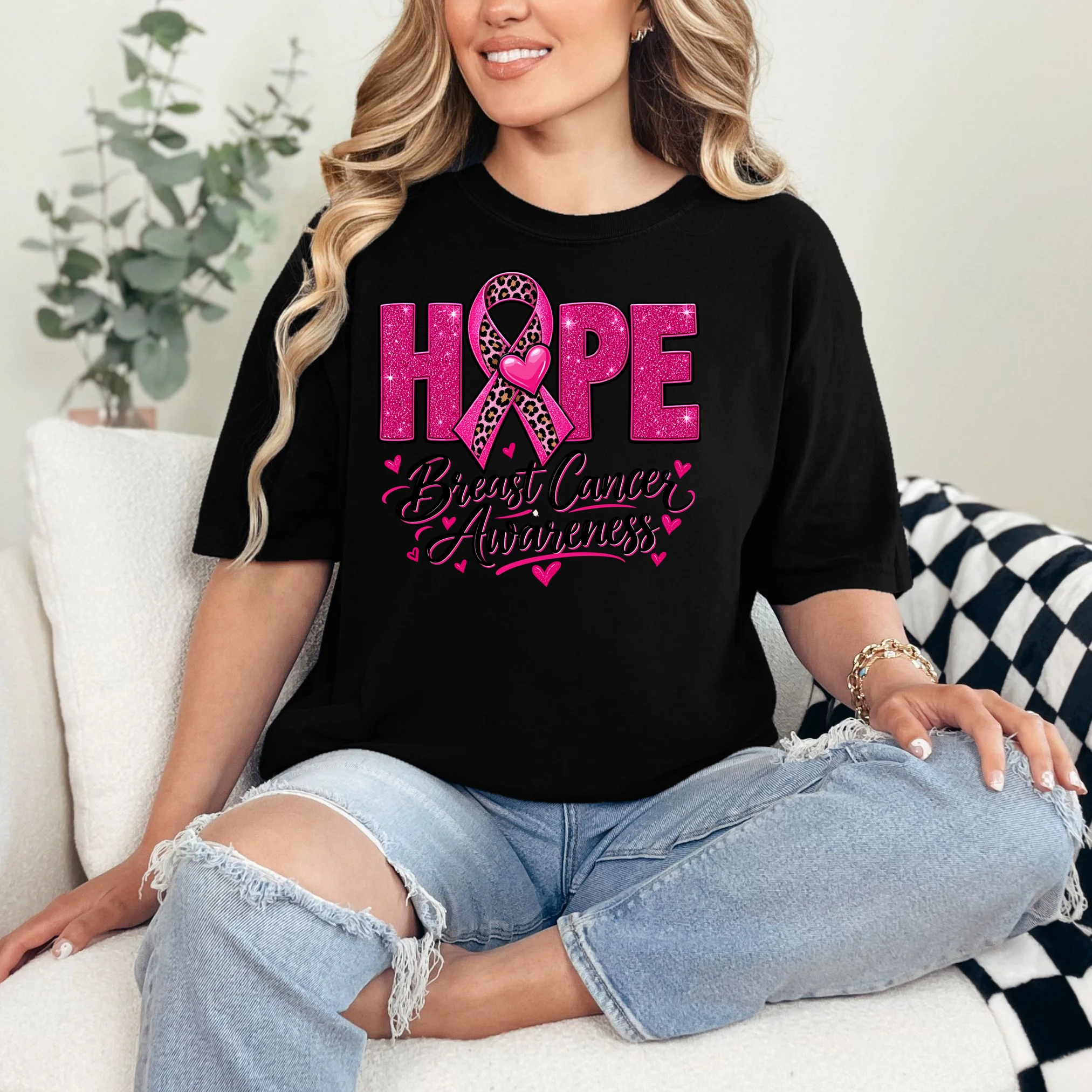 Hope – Pink Ribbon Breast Cancer Awareness Design Comfort Colors Unisex T-Shirt - Front 1