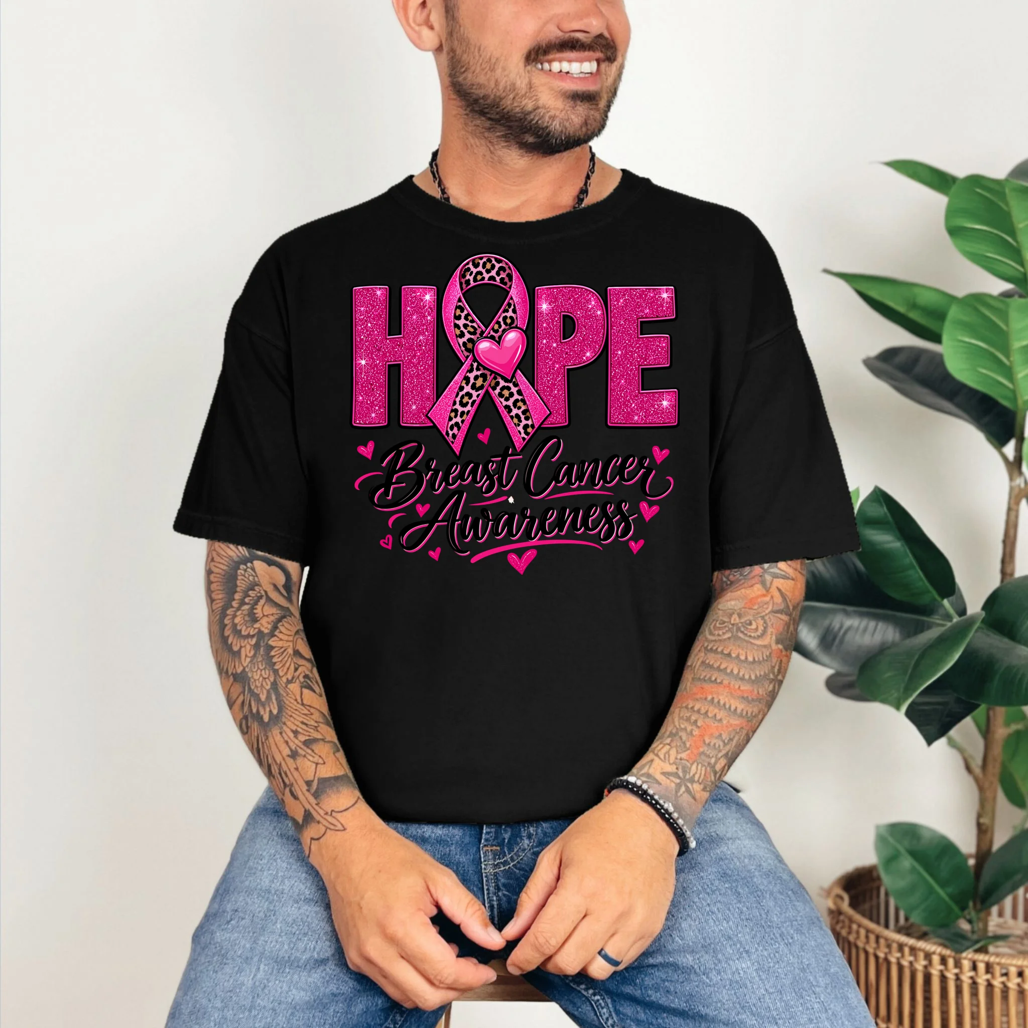 Hope – Pink Ribbon Breast Cancer Awareness Design Comfort Colors Unisex T-Shirt - Front 2