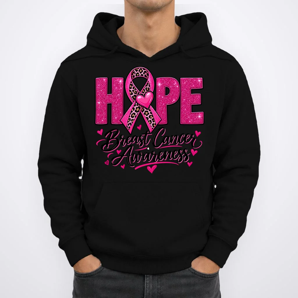 Hope – Pink Ribbon Breast Cancer Awareness Design Men's Hoodie - Front 1