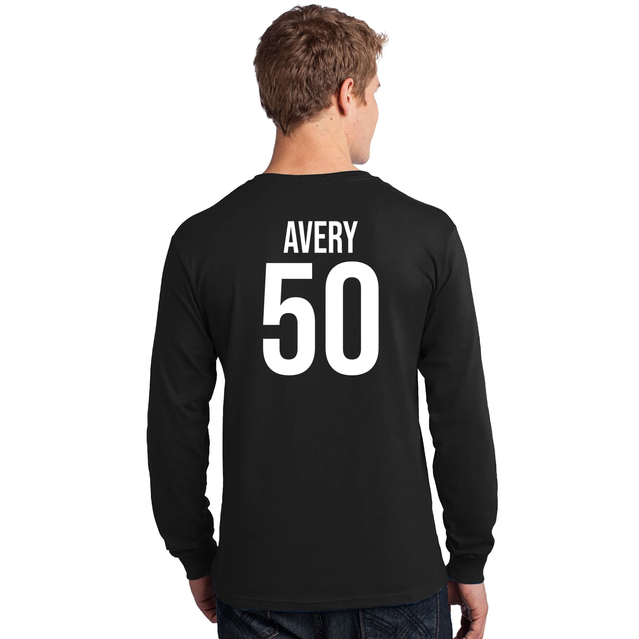 Hope – Pink Ribbon Breast Cancer Awareness Design Men's Long Sleeve Shirt - Back - Close-up