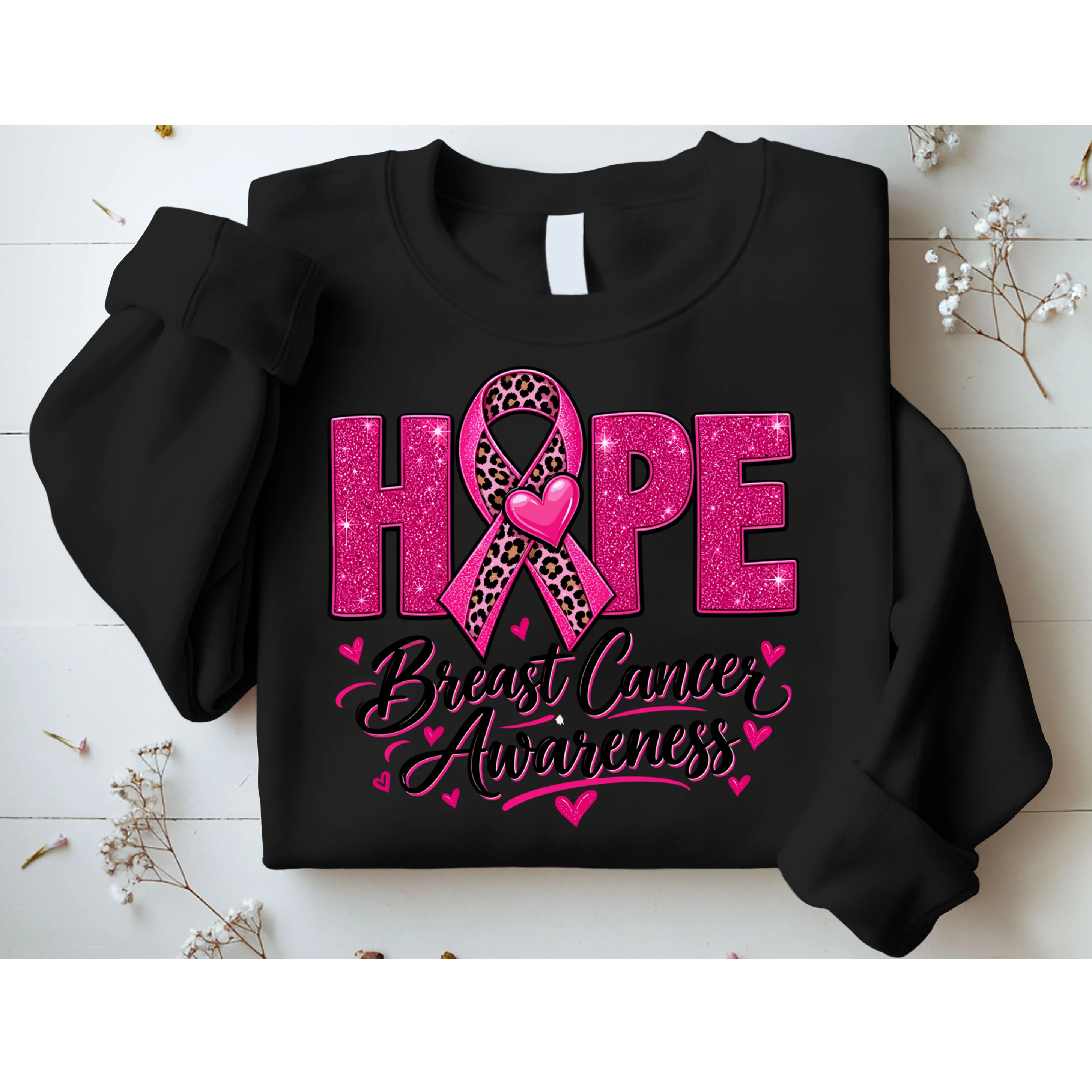 Hope – Pink Ribbon Breast Cancer Awareness Design Men's Sweatshirt - Front 1