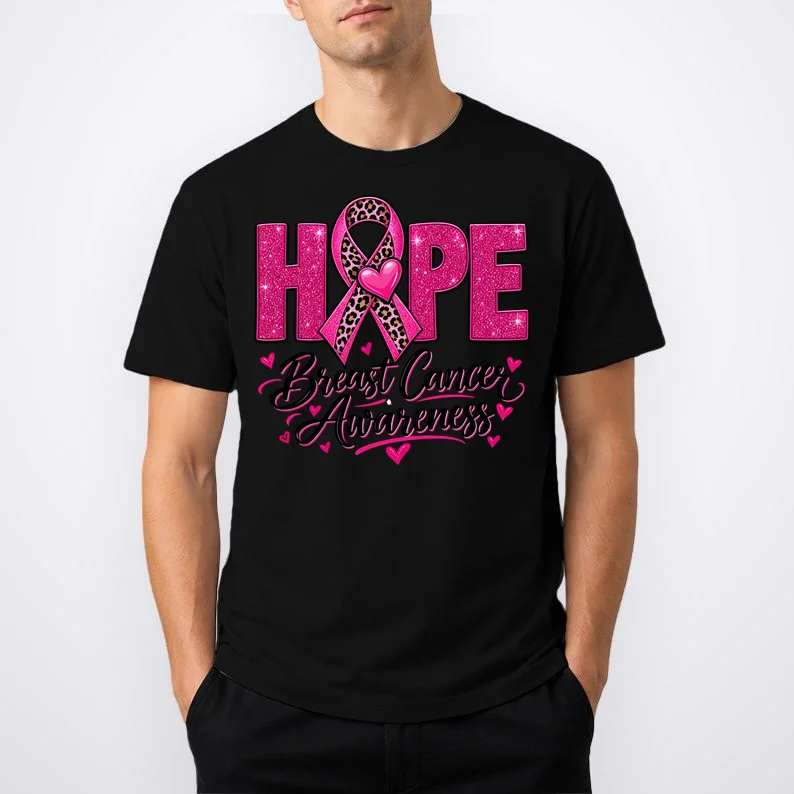 Hope – Pink Ribbon Breast Cancer Awareness Design Men's T-Shirt - Front 1