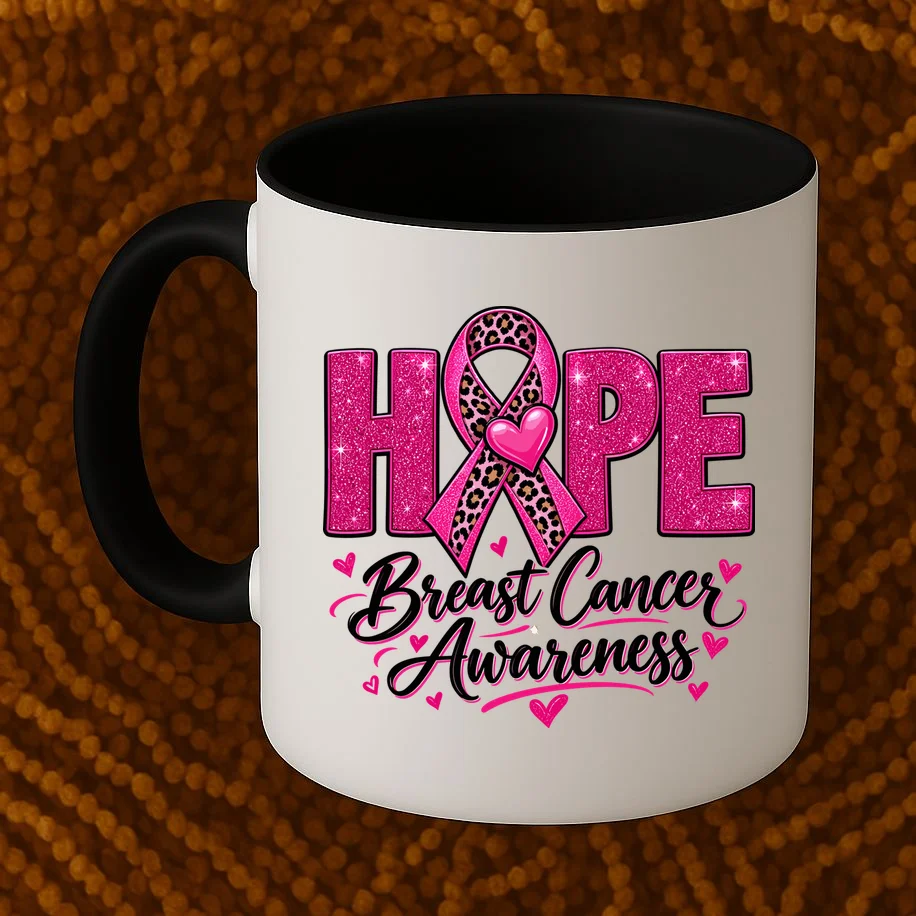 Hope – Pink Ribbon Breast Cancer Awareness Design Mug - Front 1